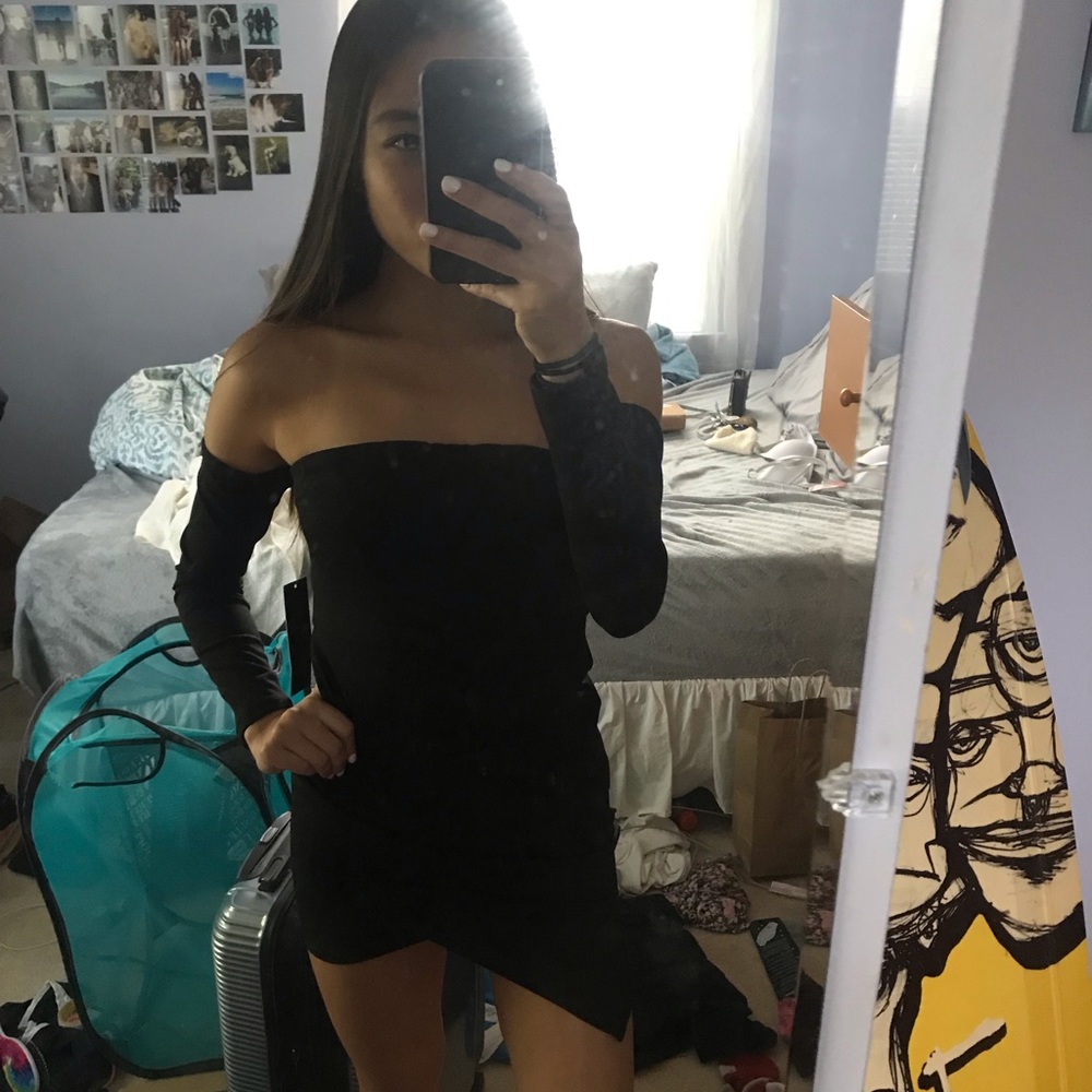 Black Bodycon Asymmetrical Dress